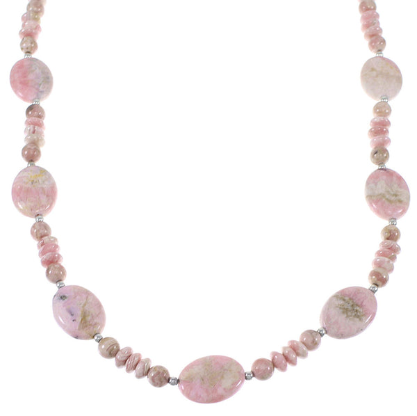 Rhodochrosite Sterling Silver Navajo Indian Bead Necklace EX47679